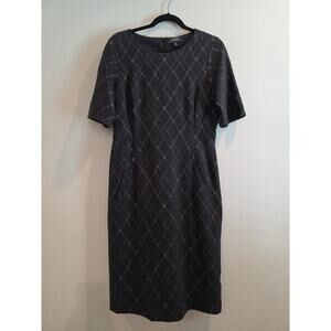 Lands End Womens Dress Grey Diamond Ponte Sheath Short Sleeve Pockets Size 12T